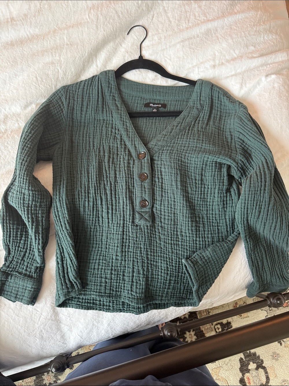 Madewell Green Gauze Button Henley Top